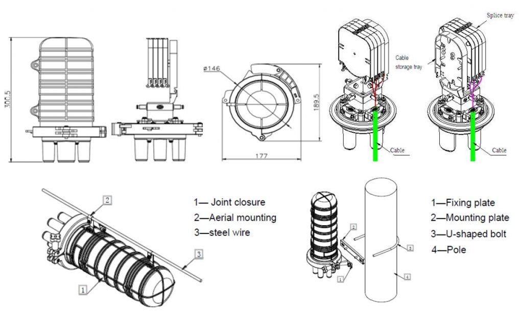 Fiber Optic Splice Joint Closure Dome Type Aerial Mounting Vs Pole Mounting